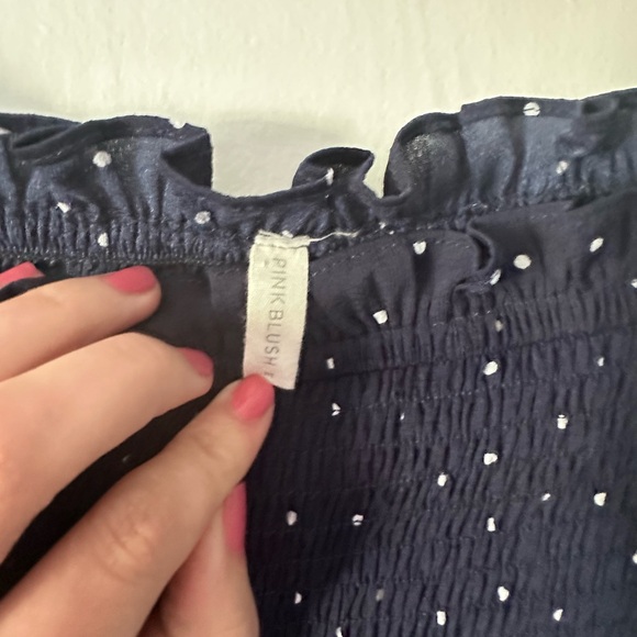 Pinkblush Navy Blue Midi Dress with White Dots - Picture 2 of 4